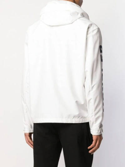 Shop Moncler Sleeve Logo Print Hooded Jacket In White