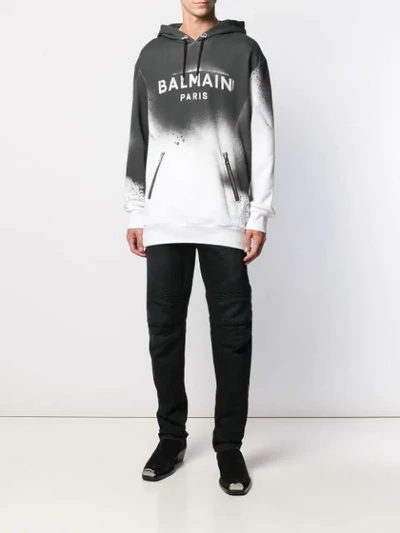 Shop Balmain Graffiti Effect Hoodie In Black