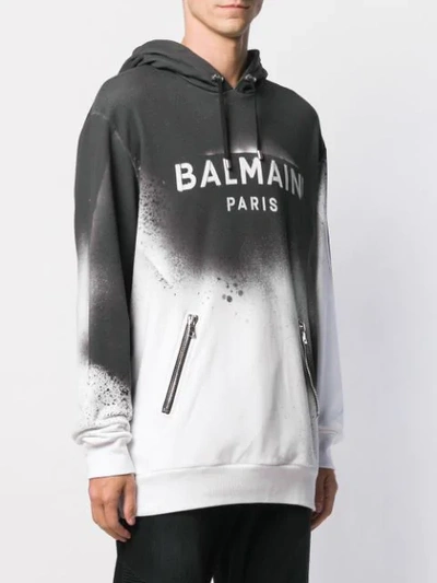 Shop Balmain Graffiti Effect Hoodie In Black