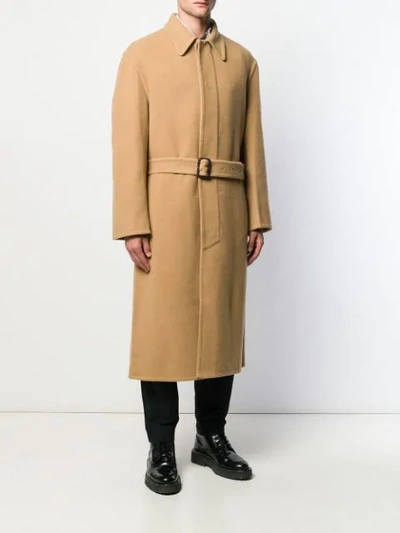Shop Jw Anderson Belted Long Coat In Neutrals