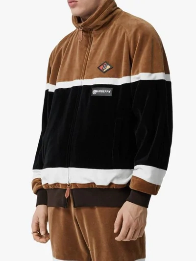 Shop Burberry Logo Graphic Striped Chenille Track Top In Brown