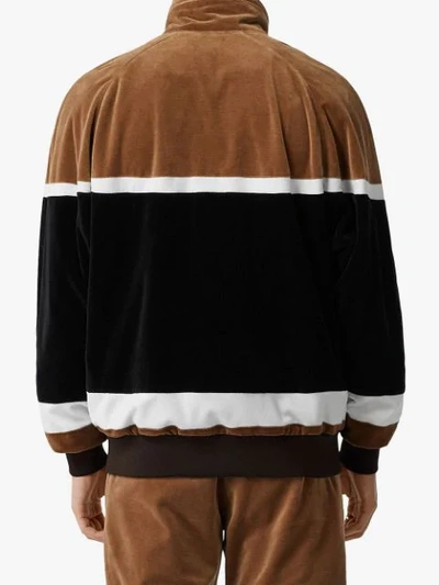 Shop Burberry Logo Graphic Striped Chenille Track Top In Brown