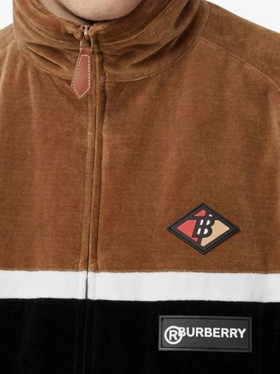 Shop Burberry Logo Graphic Striped Chenille Track Top In Brown