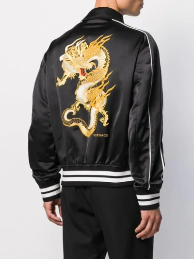 Shop Versace Embroidered Tiger Bomber Jacket In Black