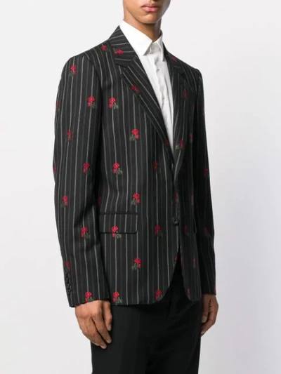 Shop Alexander Mcqueen Rose Embroidered Pinstripe Blazer In Black