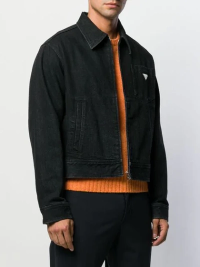 Shop Prada Zipped Denim Jacket In Black