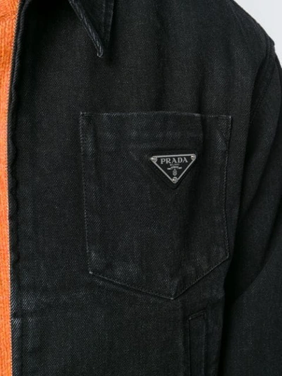 Shop Prada Zipped Denim Jacket In Black