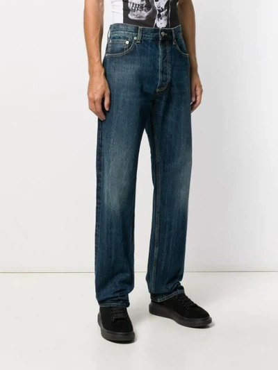 Shop Alexander Mcqueen Logo Embroidered Straight Leg Jeans In Blue