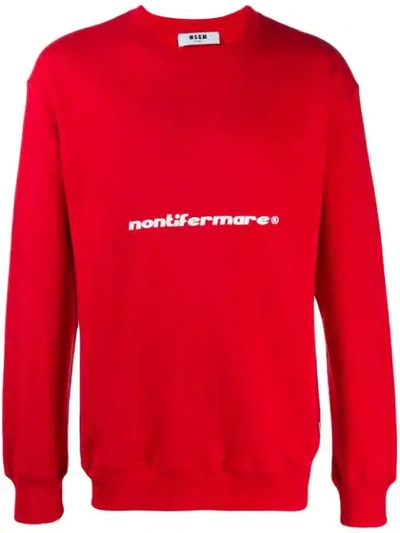 Shop Msgm Slogan Print Sweatshirt In Red