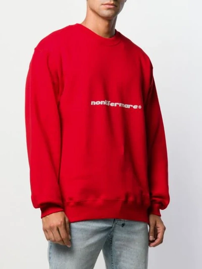 Shop Msgm Slogan Print Sweatshirt In Red