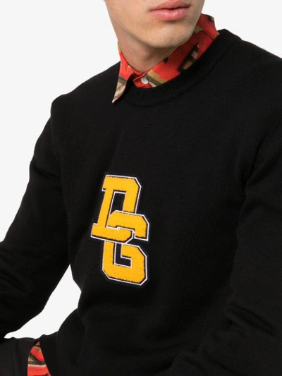 Shop Dolce & Gabbana Flocked Logo Applique Virgin Wool Sweater In Black