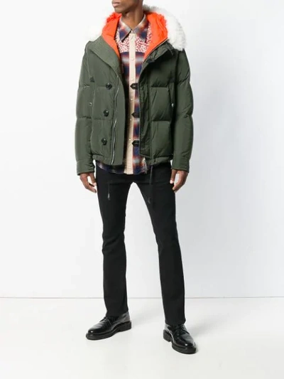 Shop Dsquared2 Button Padded Jacket In Green
