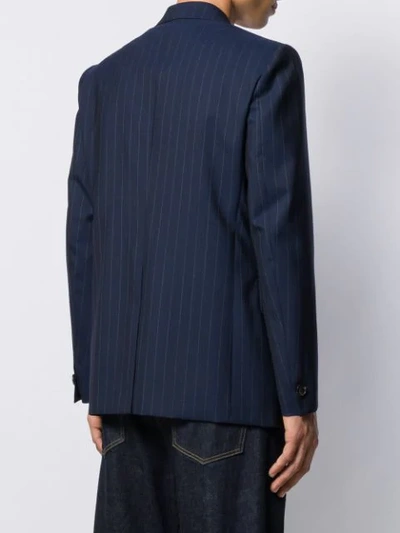 Shop Maison Margiela Striped Long Sleeves Blazer In Blue