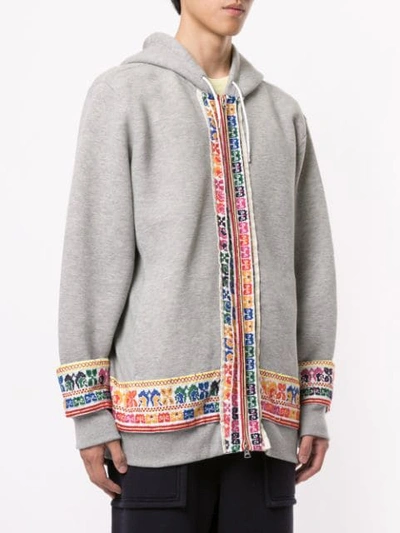 Shop Sacai Embroidered Zipped Hoodie In Grey