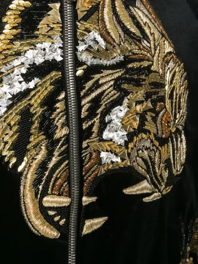 Shop Balmain Velour Tiger Embroidery Bomber Jacket In Black
