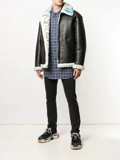 Shop Balenciaga Graffiti Shearling Jacket In Black