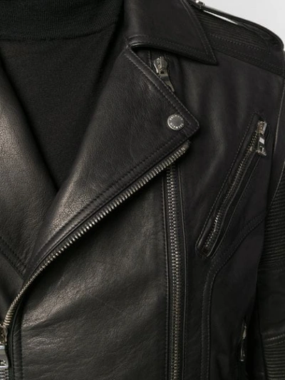 Shop Balmain Belted Biker Jacket In Black