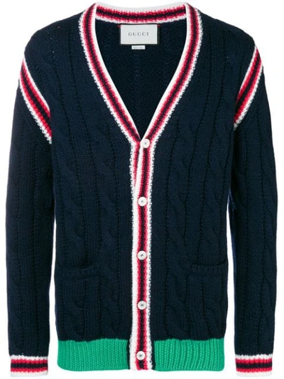 Shop Gucci Cable Knit Cardigan In Blue