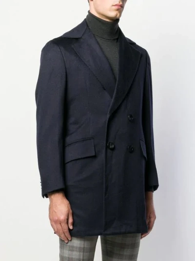 Shop Kiton Double Breasted Coat In Blue