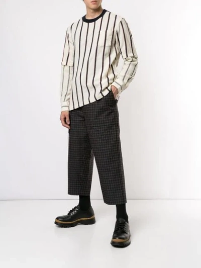 Shop Sacai Checked Cropped Trousers In Black