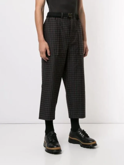 Shop Sacai Checked Cropped Trousers In Black