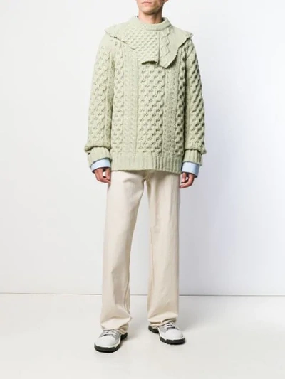 Shop Raf Simons Cable Knit Sweater In Green