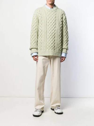 Shop Raf Simons Cable Knit Sweater In Green