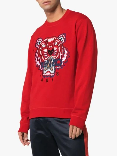 Shop Kenzo Red Tiger Embroidered Cotton Sweatshirt