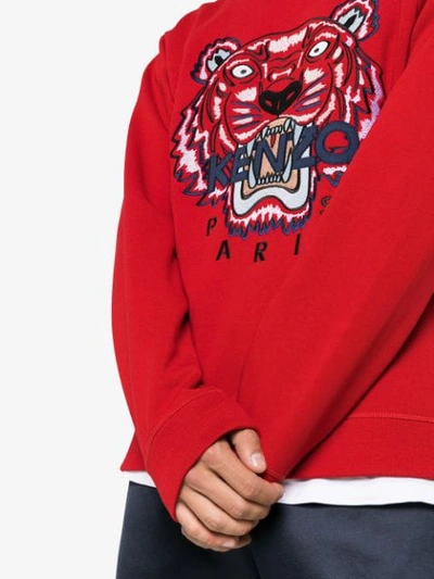 Shop Kenzo Red Tiger Embroidered Cotton Sweatshirt