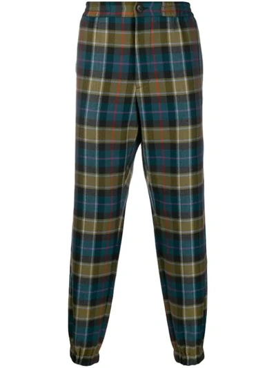 Shop Etro Tapered Checked Pattern Trousers In Blue