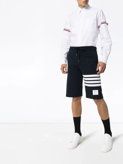 THOM BROWNE STRIPED COTTON-JERSEY SHORTS - 蓝色