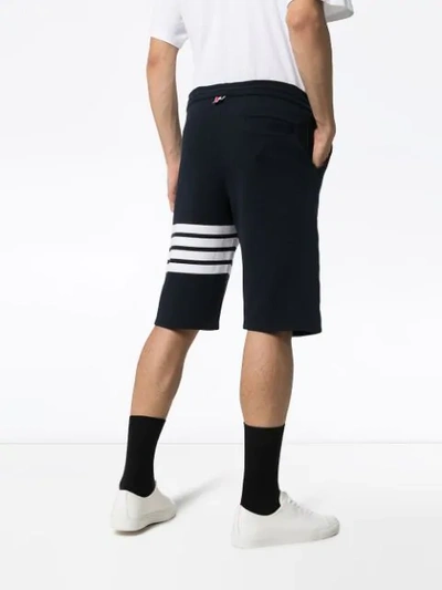 THOM BROWNE STRIPED COTTON-JERSEY SHORTS - 蓝色