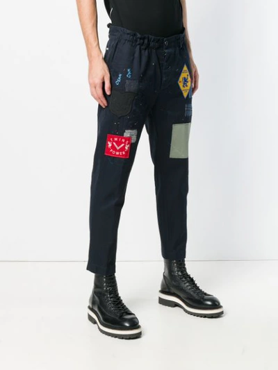 Shop Dsquared2 Distressed Patchwork Cropped Trousers - Blue