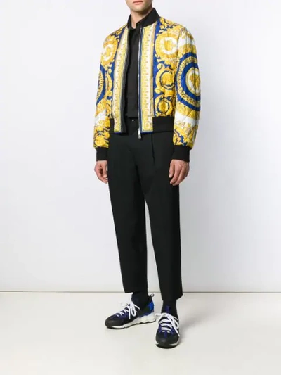 Shop Versace Baroque Printed Bomber Jacket In Yellow