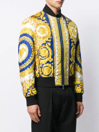 Shop Versace Baroque Printed Bomber Jacket In Yellow