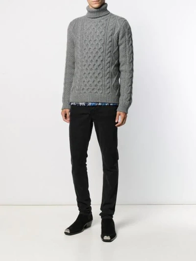 Shop Alanui Roll Neck Cable Knit Jumper In Grey