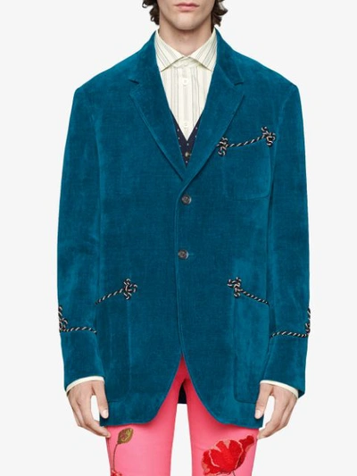 Shop Gucci Velvet Jacket In Blue