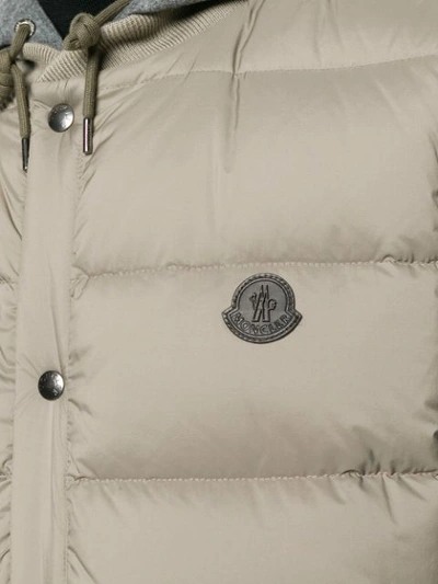Shop Moncler Hooded Feather Down Gilet In Neutrals