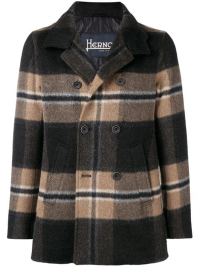 Shop Herno Plaid Peacoat In Brown