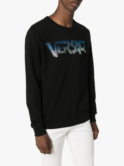 Shop Versace Speed Logo Crystal-embellished Sweatshirt In Black