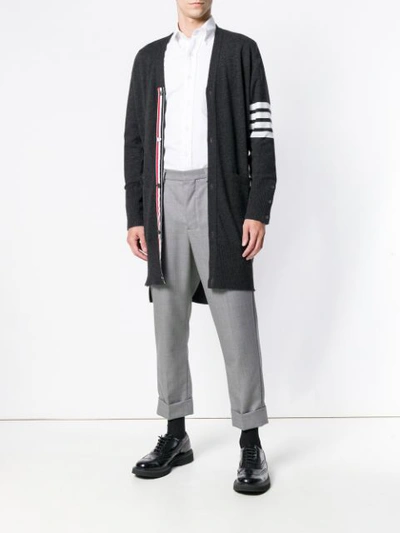 Shop Thom Browne 4 Bar-stripe Knitted Cardigan - Grey