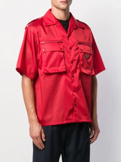 Shop Prada Gabardine Shirt With Epaulettes In Red