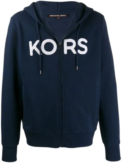 Shop Michael Kors Logo Print Hoodie In Blue