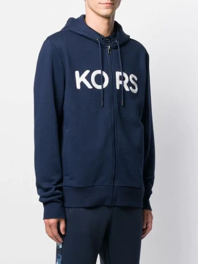 Shop Michael Kors Logo Print Hoodie In Blue