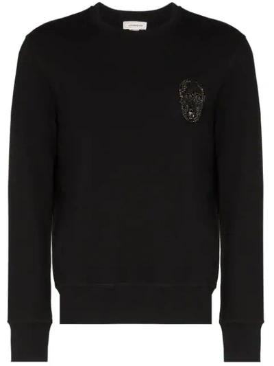 Shop Alexander Mcqueen Sequin Skull Logo Sweatshirt In Black