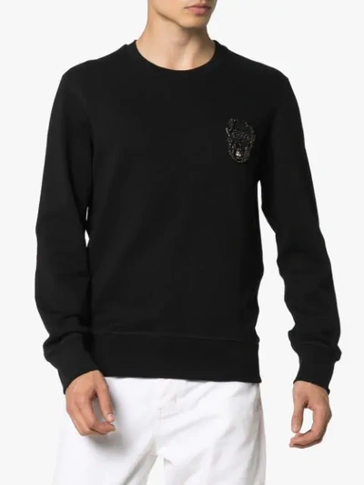 Shop Alexander Mcqueen Sequin Skull Logo Sweatshirt In Black