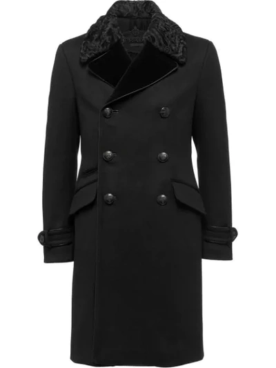 Shop Prada Double Breasted Wool Coat - Black