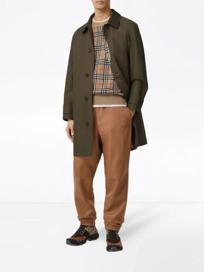 Shop Burberry Vintage Check Detail Cotton Gabardine Car Coat In Green