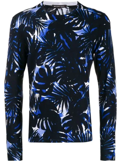 Shop Michael Kors Leaf Print Sweatshirt In Blue