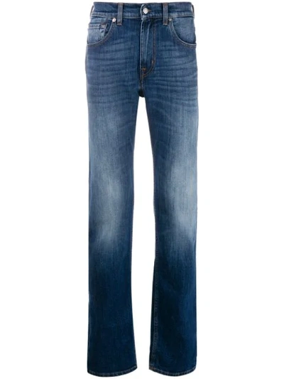Shop 7 For All Mankind Faded Detail Straight-leg Jeans In Blue
